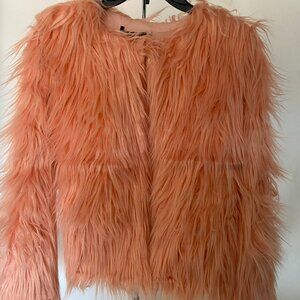 PEACH FAKE MONKEY FUR JACKET